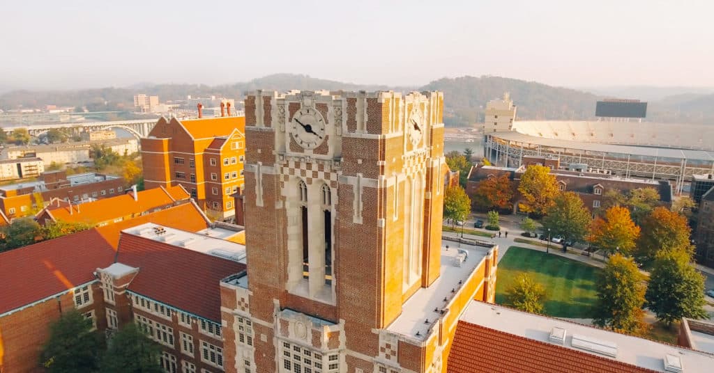 Aerial view of Ayres Hall. 